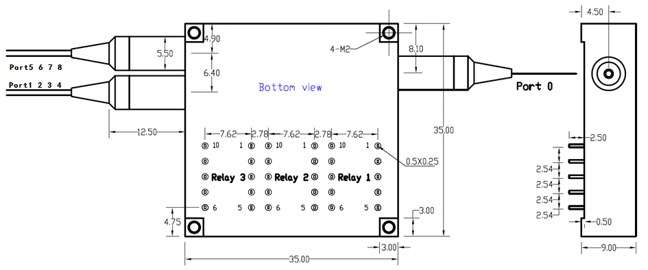 Mini 1×8T 光開關(guān)尺寸圖 Mini 1×8T 光開關(guān)尺寸圖