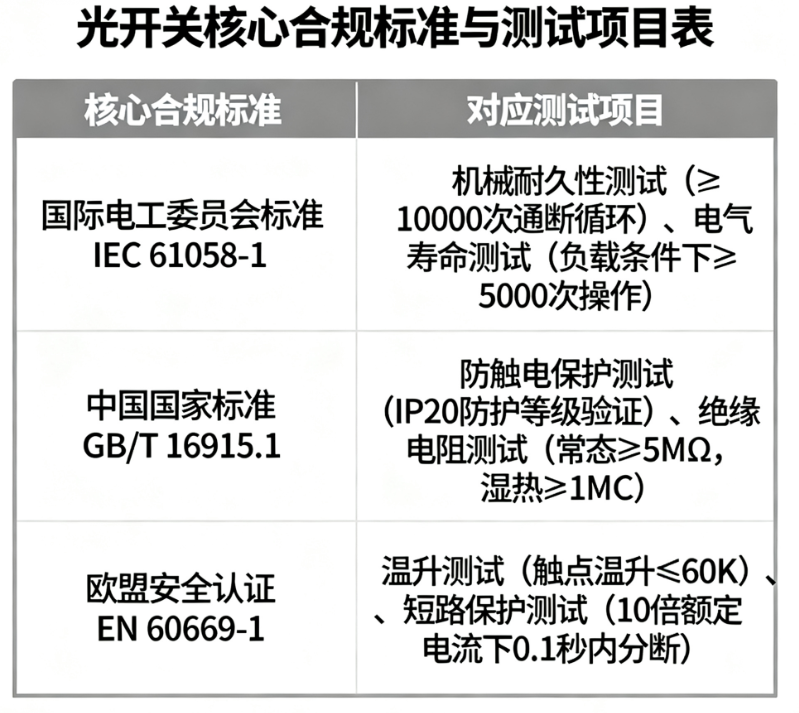 光開(kāi)關(guān)行業(yè)標(biāo)準(zhǔn)合規(guī)測(cè)試項(xiàng)目認(rèn)證要求