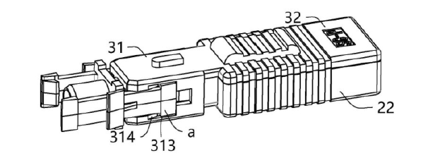 是跳線快速連接器與適配器的卡扣連接時(shí)的結(jié)構(gòu)示意圖 - 廣西光通信